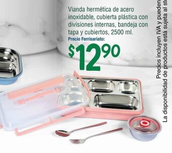 Mi Comisariato Vianda hermética de acero inoxidable, cubierta plástica con divisiones internas y cubiertos, 1000 ml. oferta