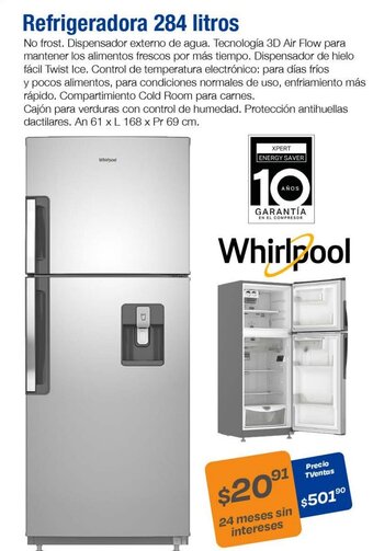 TVentas Whirlpool Refrigeradora 284 litros oferta
