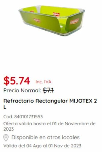 Akí Refractario Rectangular MIJOTEX 2L oferta