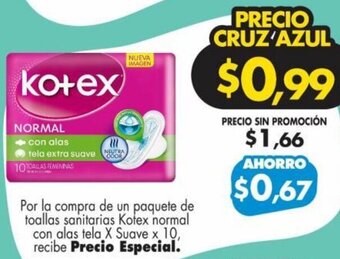 Farmacias Cruz Azul Kotex normal x 10 oferta