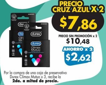 Farmacias Cruz Azul Durex Clímax Mutuo x 3 oferta