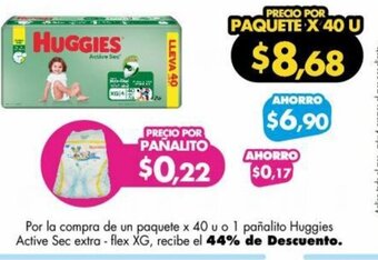 Farmacias Cruz Azul Huggies Active Sec extra flex XG oferta