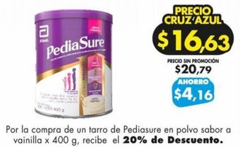 Farmacias Cruz Azul Pediasure en polvo sabor a vainilla x 400 g oferta