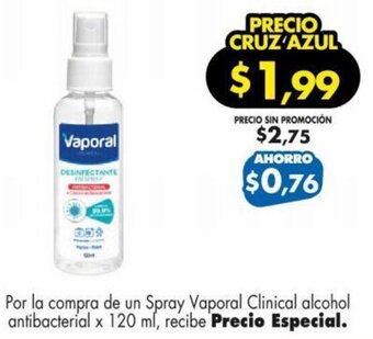 Farmacias Cruz Azul Spray Vaporal Clinical alcohol antibacterial x 120 ml oferta