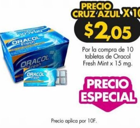 Farmacias Cruz Azul Oracol Fresh Mint x 15 mg x 10 tabletas oferta