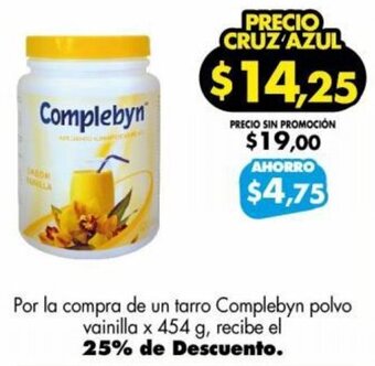 Farmacias Cruz Azul Complebyn polvo vainilla x 454 g oferta