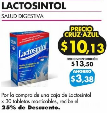 Farmacias Cruz Azul Lactosintol x 30 tabletas masticables oferta