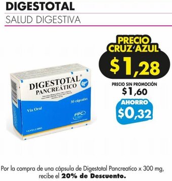 Farmacias Cruz Azul Digestotal Pancreatico x 300 mg oferta