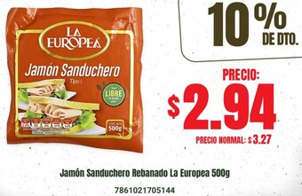 Supermaxi Jamón Sanduchero Rebanado La Europea 500g oferta