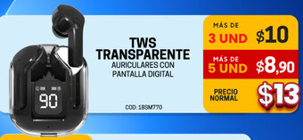 Novicompu TWS TRANSPARENTE AURICULARES CON PANTALLA DIGITAL x 3und oferta