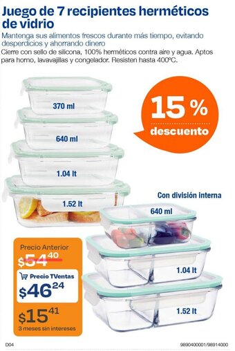 TVentas Juego de 7 recipientes herméticos de vidrio oferta