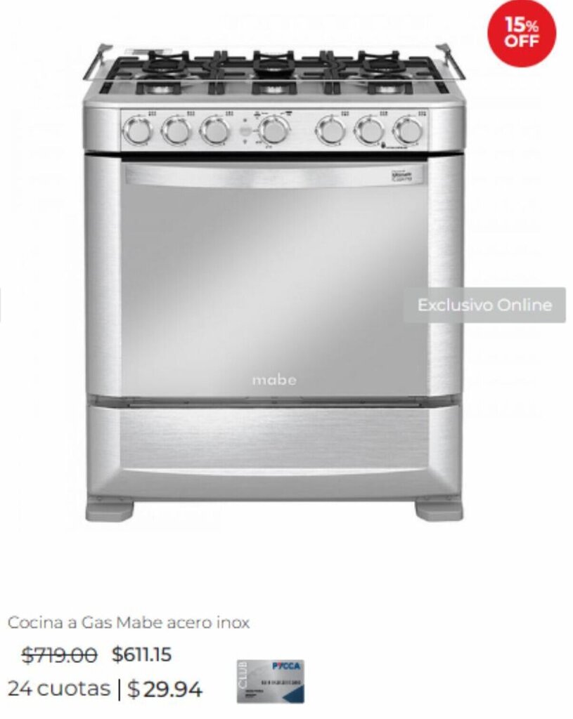 Pycca Cocina a Gas Mabe acero inox oferta