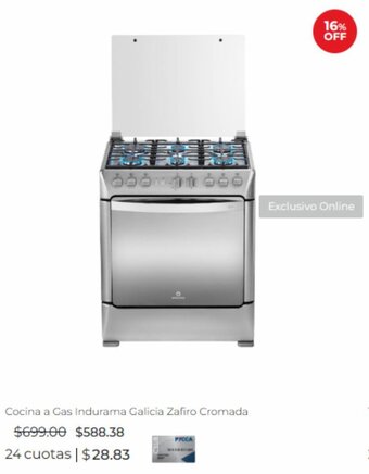 Pycca Cocina a Gas Indurama Galicia Zafiro Cromada oferta