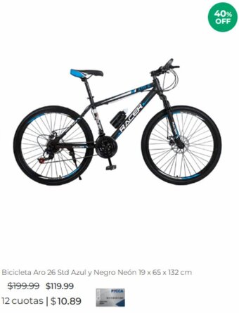 Pycca Bicicleta Aro 26 Std Azul y Negro Neón 19 x 65 x 132 cm oferta