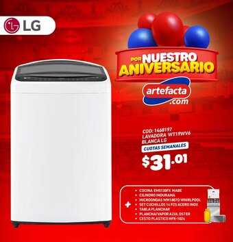 Artefacta LAVADORA WT19WV6 BLANCA LG CUOTAS SEMANALES oferta