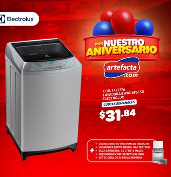 Artefacta LAVADORA EWIX16F6ESG ELECTROLUX CUOTAS SEMANALES oferta