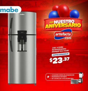 Artefacta REFRIGERADORA RMP840FYEU1 MABE CUOTAS SEMANALES oferta