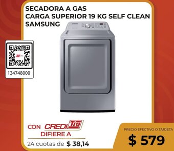 Tia SECADORA A GAS CARGA SUPERIOR 19 KG SELF CLEAN SAMSUNG oferta