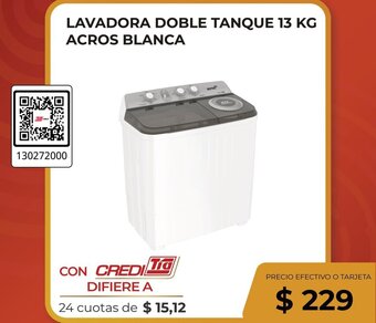 Tia LAVADORA DOBLE TANQUE 13 KG ACROS BLANCA oferta