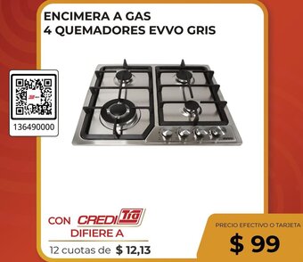 Tia ENCIMERA A GAS 4 QUEMADORES EVVO GRIS oferta