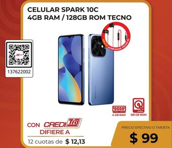 Tia CELULAR SPARK 10C 4GB RAM/ 128GB ROM TECNO oferta
