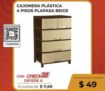 Tia CAJONERA PLÁSTICA 4 PISOS PLAPASA BEIGE oferta