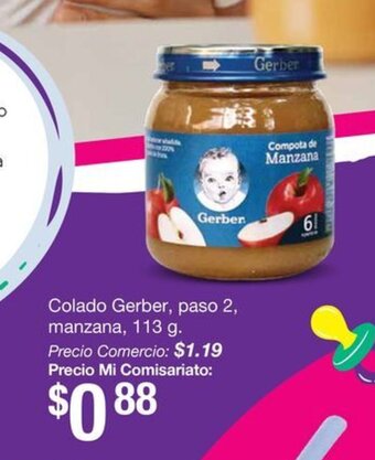 Mi Comisariato Colado Gerber, paso 2, manzana, 113 g. oferta