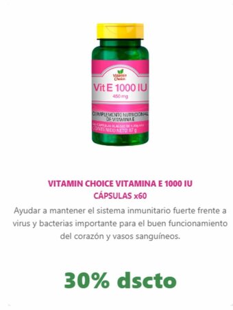 VITAMIN CHOICE VITAMINA E 1000 IU CAPSULAS x 60