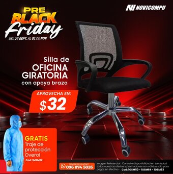 Novicompu Silla de OFICINA GIRATORIA con apoya brazo GRATIS Traje de protección Overol oferta