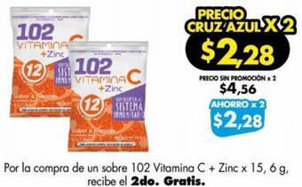 Farmacias Cruz Azul 102 Vitamina C + Zinc x 15, 6 g oferta