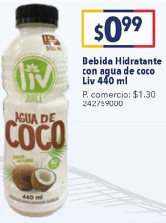 Tia Bebida Hidratante con agua de coco Liv 440 ml oferta