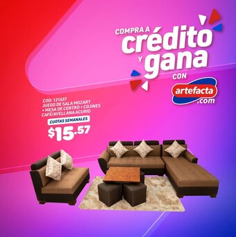 Artefacta JUEGO DE SALA MOZART + MESA DE CENTRO + COJINES CAFÉ/AVELLANA ACURIO CUOTAS SEMANALES oferta