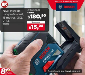 Kywi BOSCH Nivel láser de uso profesional 15 metros GCL 2-15G oferta