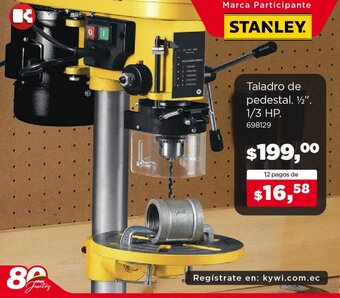 STANLEY Taladro de pedestal. 2" 1/3 HP