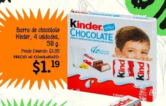 Mi Comisariato Barra de chocolate Kinder, 4 unidades, 50 g. oferta