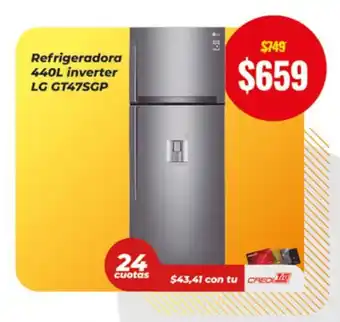 Tia Refrigeradora 440L inverter LG GT47SGP oferta