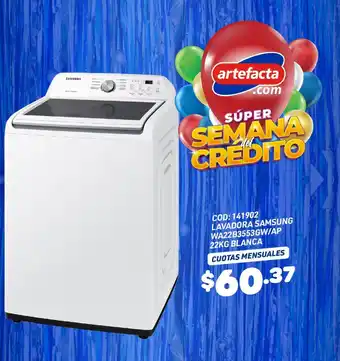 Artefacta COD: 141902 LAVADORA SAMSUNG WA22B3553GW/AP 22KG BLANCA CUOTAS MENSUALES oferta