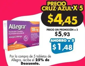 Farmacias Cruz Azul 5 tabletas de Allegra oferta