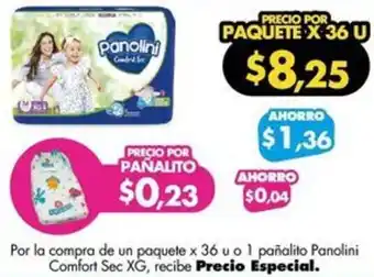 Farmacias Cruz Azul Paquete x 36 u o 1 pañalito Panolini Comfort Sec XG oferta