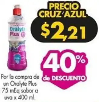 Farmacias Cruz Azul Oralyte Plus 75 mEq sabor a uva x 400 ml oferta