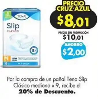Farmacias Cruz Azul Tena Slip Clásico mediano x 9 oferta