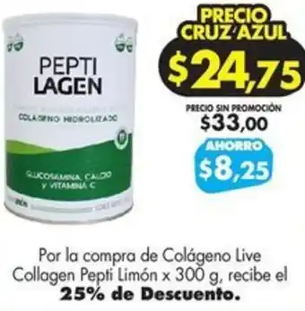Farmacias Cruz Azul Colágeno Live Collagen Pepti Limón x 300 g oferta
