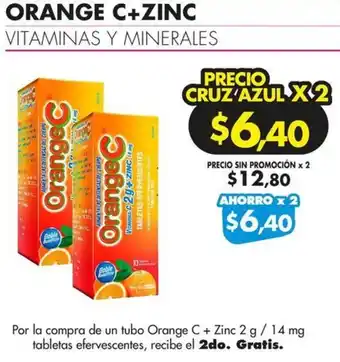 Farmacias Cruz Azul ORANGE C+ZINC VITAMINAS Y MINERALES 2g/14mg oferta