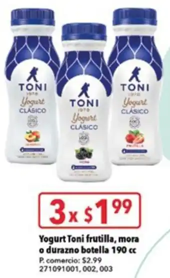 Tia Yogurt Toni frutilla, mora o durazno botella 3x190 cc oferta