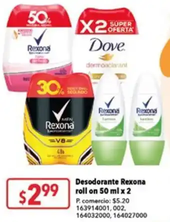 Tia Desodorante Rexona roll on 50 ml x 2 oferta