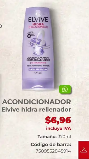 Supermaxi ACONDICIONADOR Elvive hidra rellenador 370 ml oferta