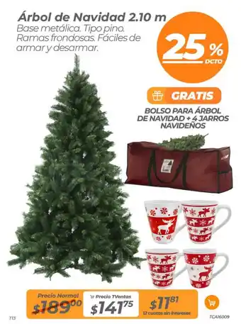 TVentas Árbol de Navidad 2.10 m + BOLSO PARA ÁRBOL DE NAVIDAD + 4 JARROS NAVIDEÑOS oferta