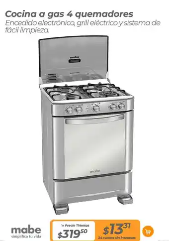 TVentas mabe Cocina a gas 4 quemadores oferta