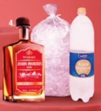 Tia 4. WHISKY JOHN MORRIS 750 ML RED + Agua Mineral Ta' Riko 1.5 L + Funda de Hielo oferta