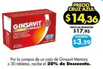 Farmacias Cruz Azul Ginsavit Memory x 30 tabletas oferta